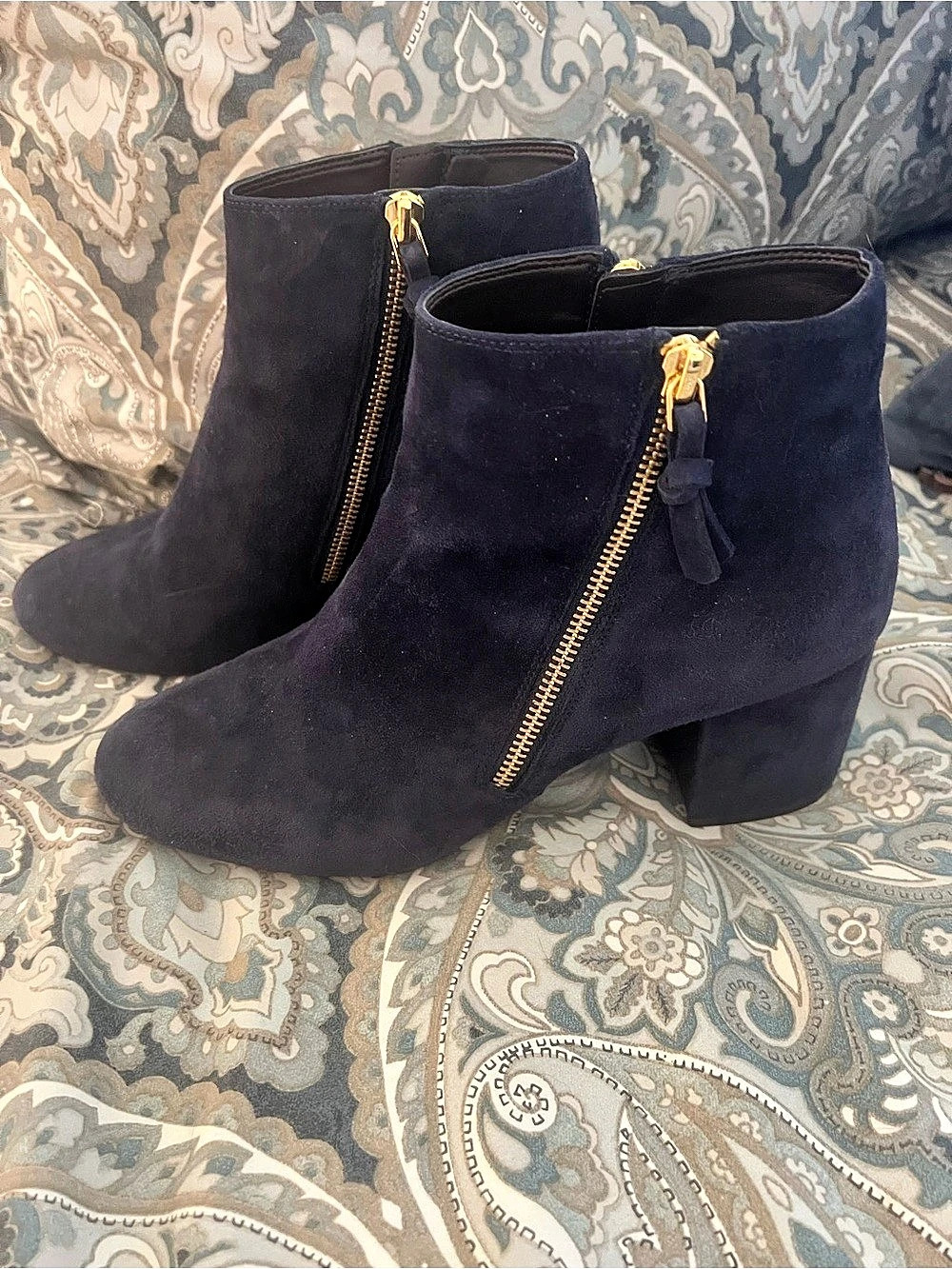 Cole Haan Saylor Grabd Bootie Suede Ankle Boots in Navy
